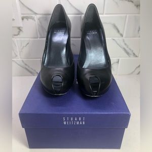 Stuart Weitzman “Peek” Peep Toe Black Calfskin Platform Pump Size 7.5